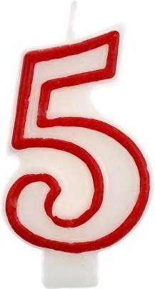 Vela para tarta con forma del número 5 y contorno rojo GODAN