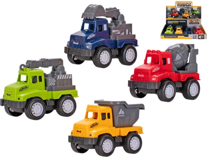Vehículos de construcción con retroceso 9–10 cm, set de 4 modelos