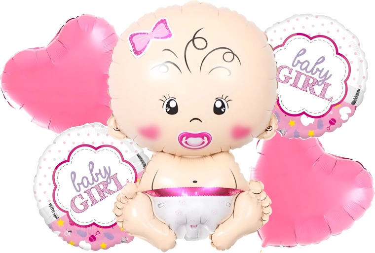 Globos para baby shower de niña – set de 5 uds con estrellitas y motivo de bebé