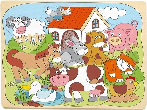 Rompecabezas de encaje de madera Woodyland con divertidos animales domésticos