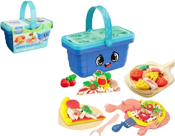 Set creativo con plastilina en una cesta de picnic
