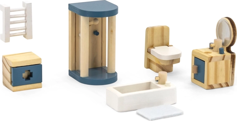 Muebles de madera para casa de muñecas PolarB – baño