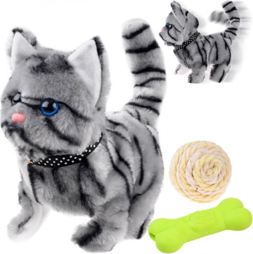 Adorable gatito interactivo gris: camina, maúlla y mueve la colita