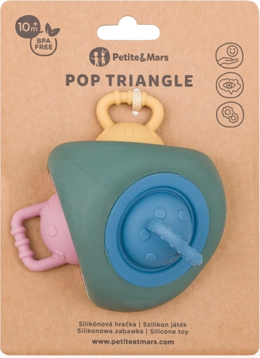 Juguete sensorial de silicona y mordedor PETITE&MARS Pop Up Triangle Misty Green 10m+
