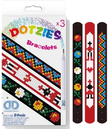 Pulseras étnicas con mosaico de diamantes – set de 3 uds.
