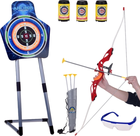 Set infantil de tiro con arco Archer con diana, flechas con ventosa y latas