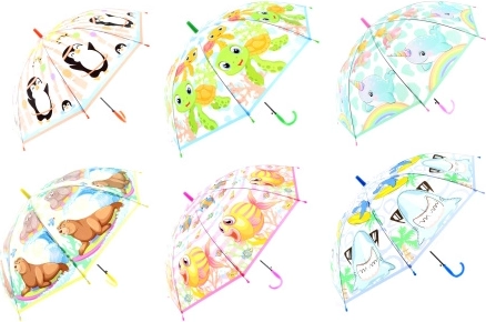 Paraguas infantil automático con animales alegres, transparente tipo cúpula