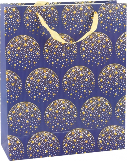 Elegante bolsa de regalo con estrellas doradas, azul marino 32 × 26 × 12 cm