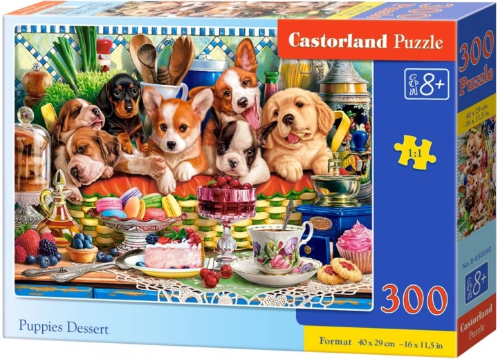 Puzzle de 300 piezas: cachorros con postre