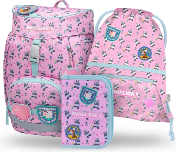 Set escolar BAAGL Airy MINECRAFT Panda: mochila, estuche y bolsa para zapatillas