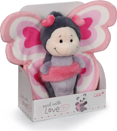 Nici peluche mariposa Love en caja de regalo 21 cm