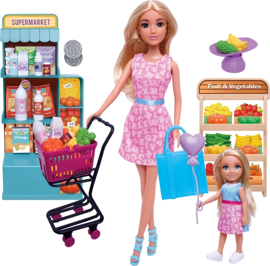 Set de muñecas con carrito de compra para supermercado
