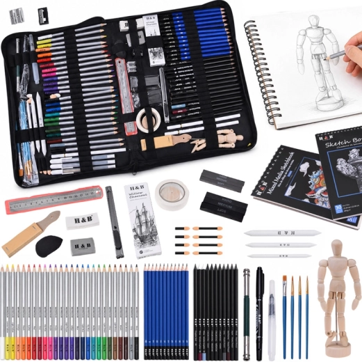 H&B set profesional de dibujo y bocetado de 100 piezas