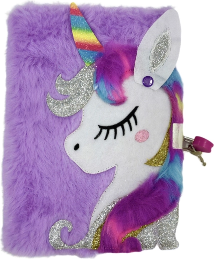 Diario de peluche A5 con unicornio y candado