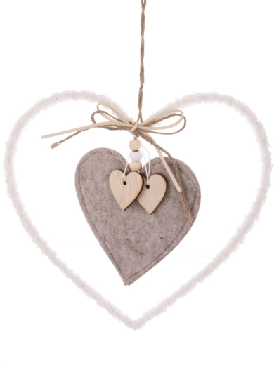 Corazón decorativo colgante de tela gris