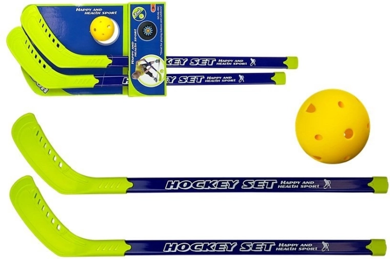 Set infantil de unihockey con sticks verdes y pelota