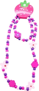 Set de collar y pulsera con florecitas de cuentas de madera