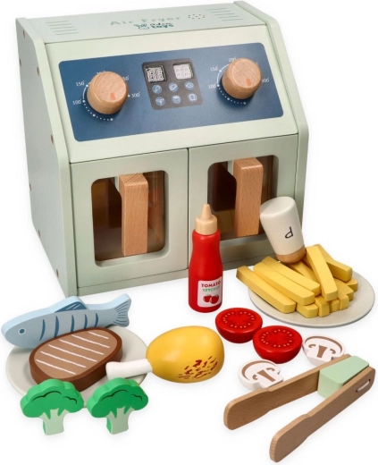 Freidora de aire de madera Adam Toys con accesorios a pilas