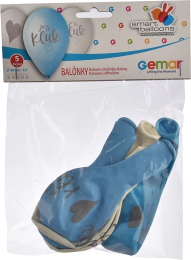 Globos de látex «Es un niño» azul-blanco 30 cm (5 uds)