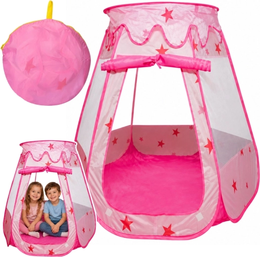 Tienda infantil auto desplegable tipo casita con estrellitas rosa - 1 unidad