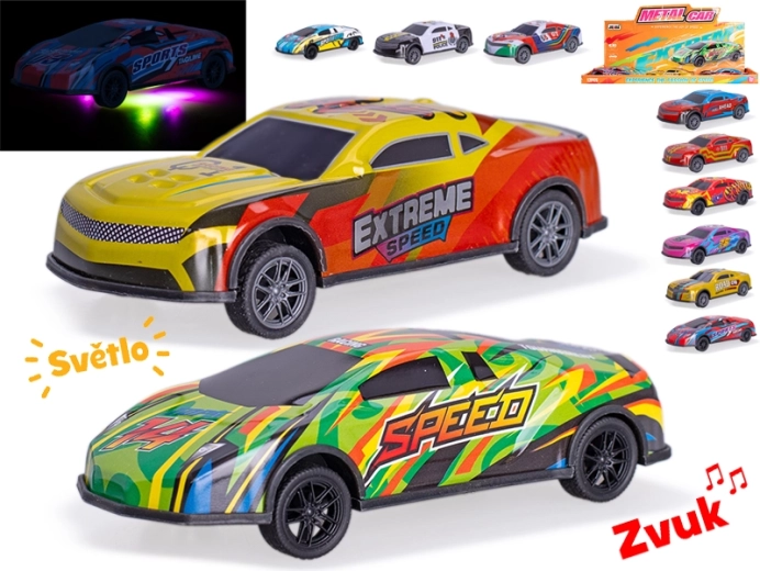Cochecito de carreras metálico de 12,5 cm con luces y sonidos, con retroceso