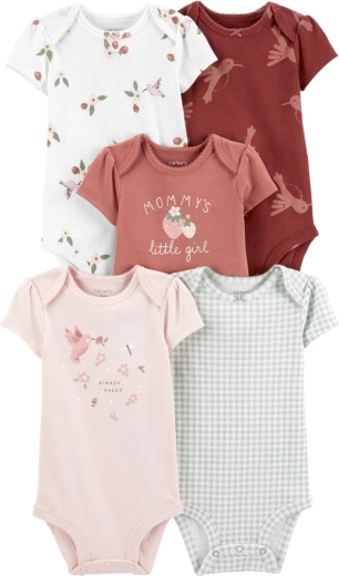 Body de bebé Carter's de manga corta Hummingbird para niña, 5 uds., talla 56 (NB)