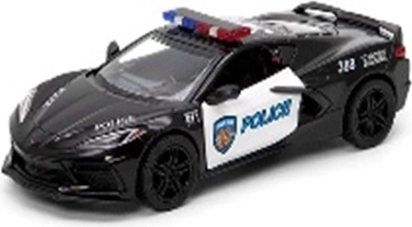 Modelo policial metálico Corvette 2021 con puertas abatibles y mecanismo de retrofricción