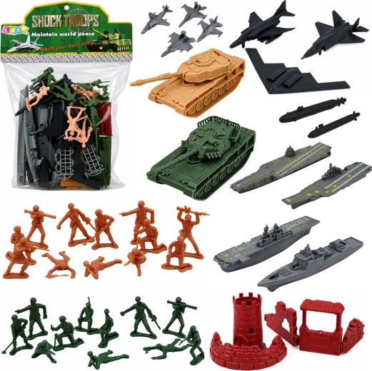Set militar de soldados con vehículos, barcos y aviones (54 piezas)