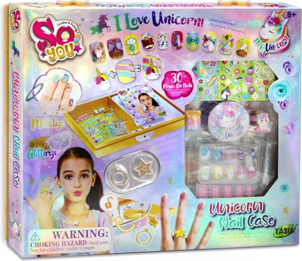 Tasia set de uñas adhesivas con unicornio y purpurina, 30 uds.