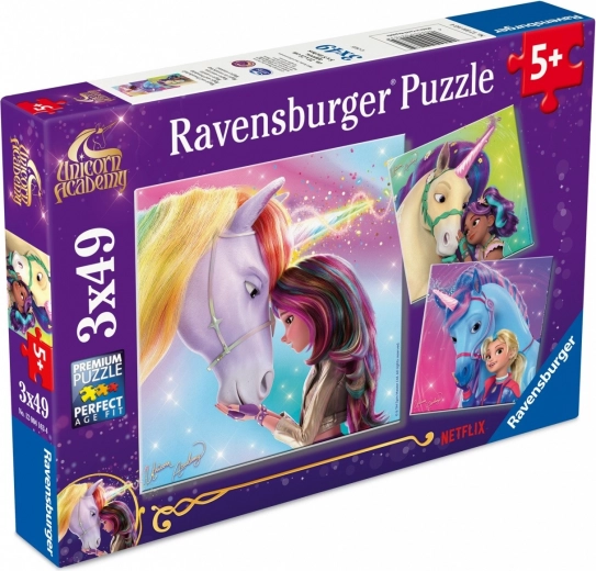 Puzle 3×49 piezas RAVENSBURGER – UNICORN ACADEMY (Academia de Unicornios)