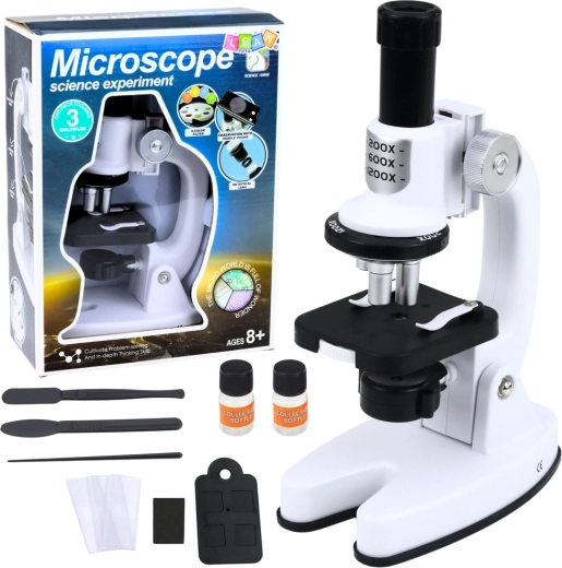 Microscopio infantil con accesorios, aumento hasta 1200× – blanco