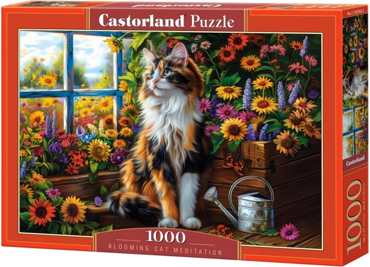 Puzle de 1000 piezas: gato entre flores