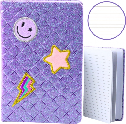 Cuaderno con purpurina con parches morado B6 80 hojas