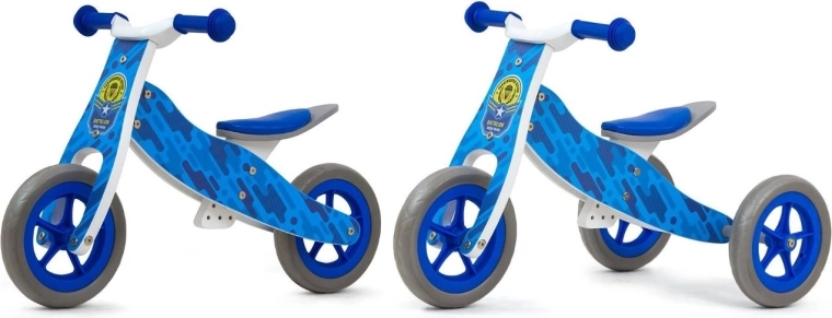 Milly Mally bicicleta de equilibrio de madera 2 en 1 Cool blue army
