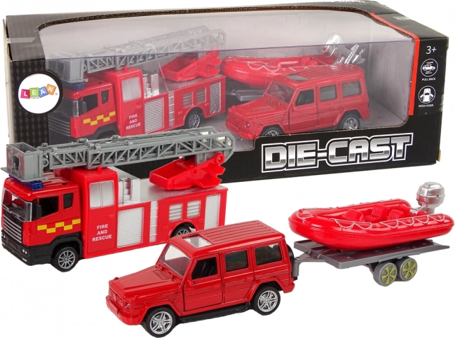 Juego de Vehículos de Bomberos con Bote Inflable