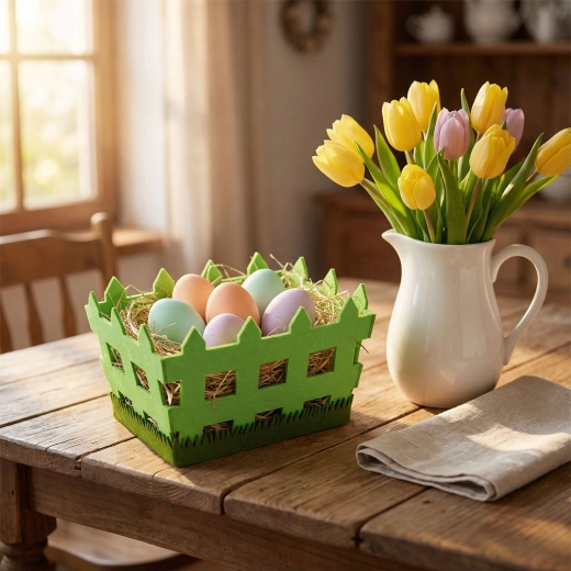 Cesta de fieltro de Pascua con forma de valla