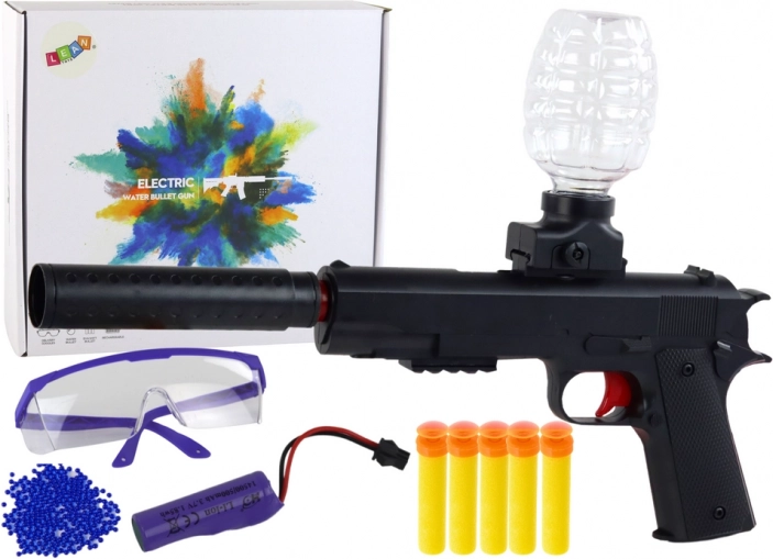 Pistola eléctrica para bolitas de gel de agua y dardos de espuma con gafas protectoras, negra