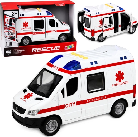 Ambulancia infantil 1:10 con luces, sonidos y camilla