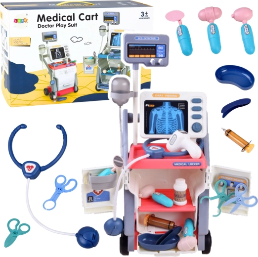 Carrito médico infantil con rayos X y ECG, rosa, 16 piezas
