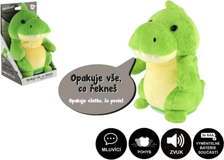 Dinosaurio de peluche Rexík que repite frases con sonido, 18 cm