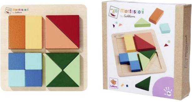 Puzzle de madera Montessori cuadrado – rompecabezas geométrico con 4 cuadrados