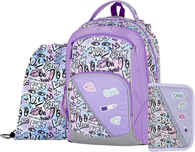 Set escolar de 3 piezas OXY GO Funny Girl: mochila, estuche y bolsa para zapatillas de recambio