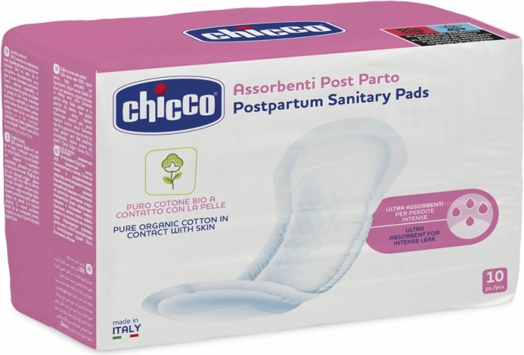 Compresas posparto Chicco de algodón orgánico 10 uds