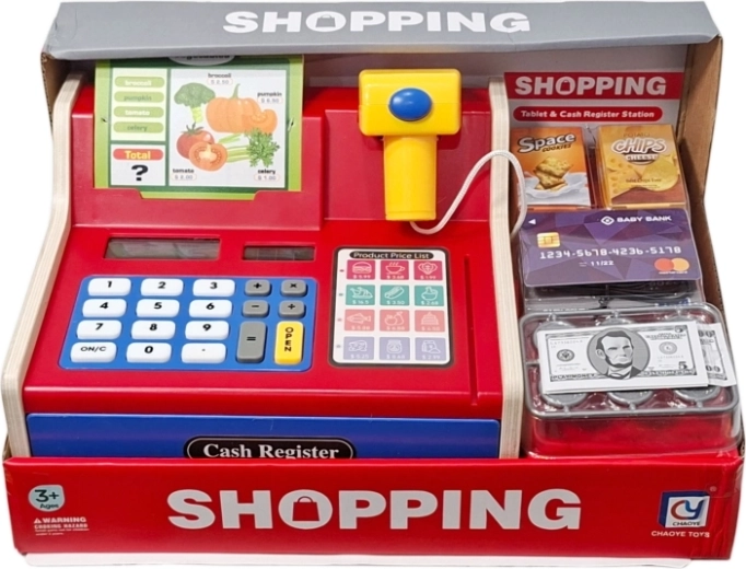 Caja registradora infantil de madera con accesorios