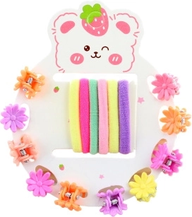 Set para el pelo para pequeñas coquetas: gomas elásticas y pinzas con forma de flores