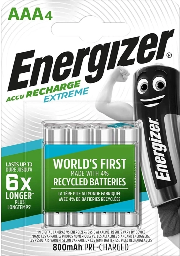 Baterías recargables Energizer Extreme AAA 800 mAh, 4 uds.