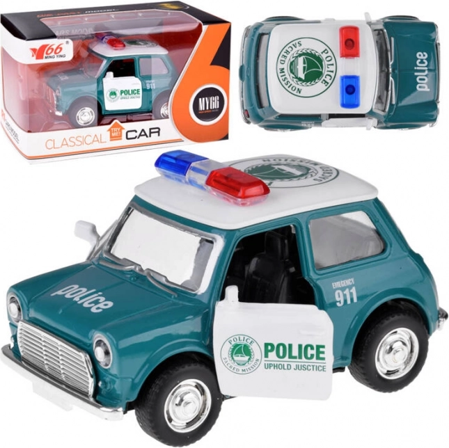 Cochecito de policía metálico con puertas que se abren 1:38, pull-back
