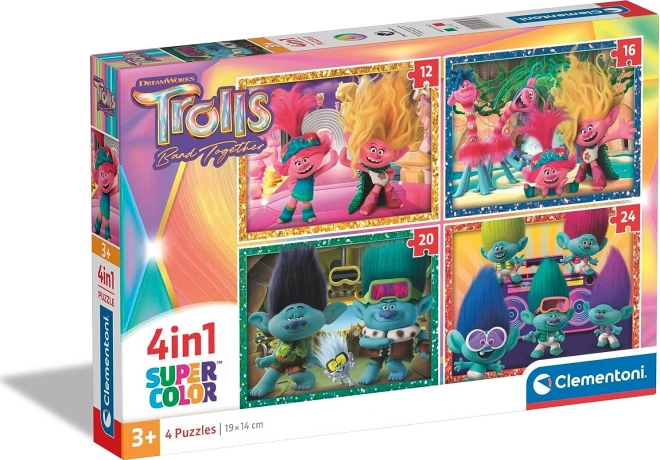 Puzzle 4 en 1 TROLLS SuperColor (12–24 piezas) – CLEMENTONI
