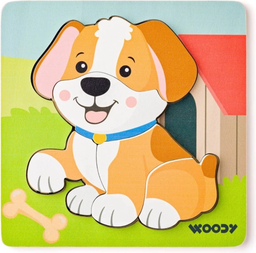 Woody baby rompecabezas encajable de madera perrito sobre tablero (5 piezas) - 1 unidad