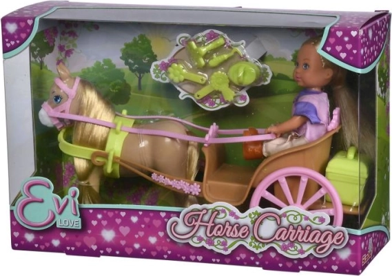 Muñeca Evi Love en carruaje con caballo
